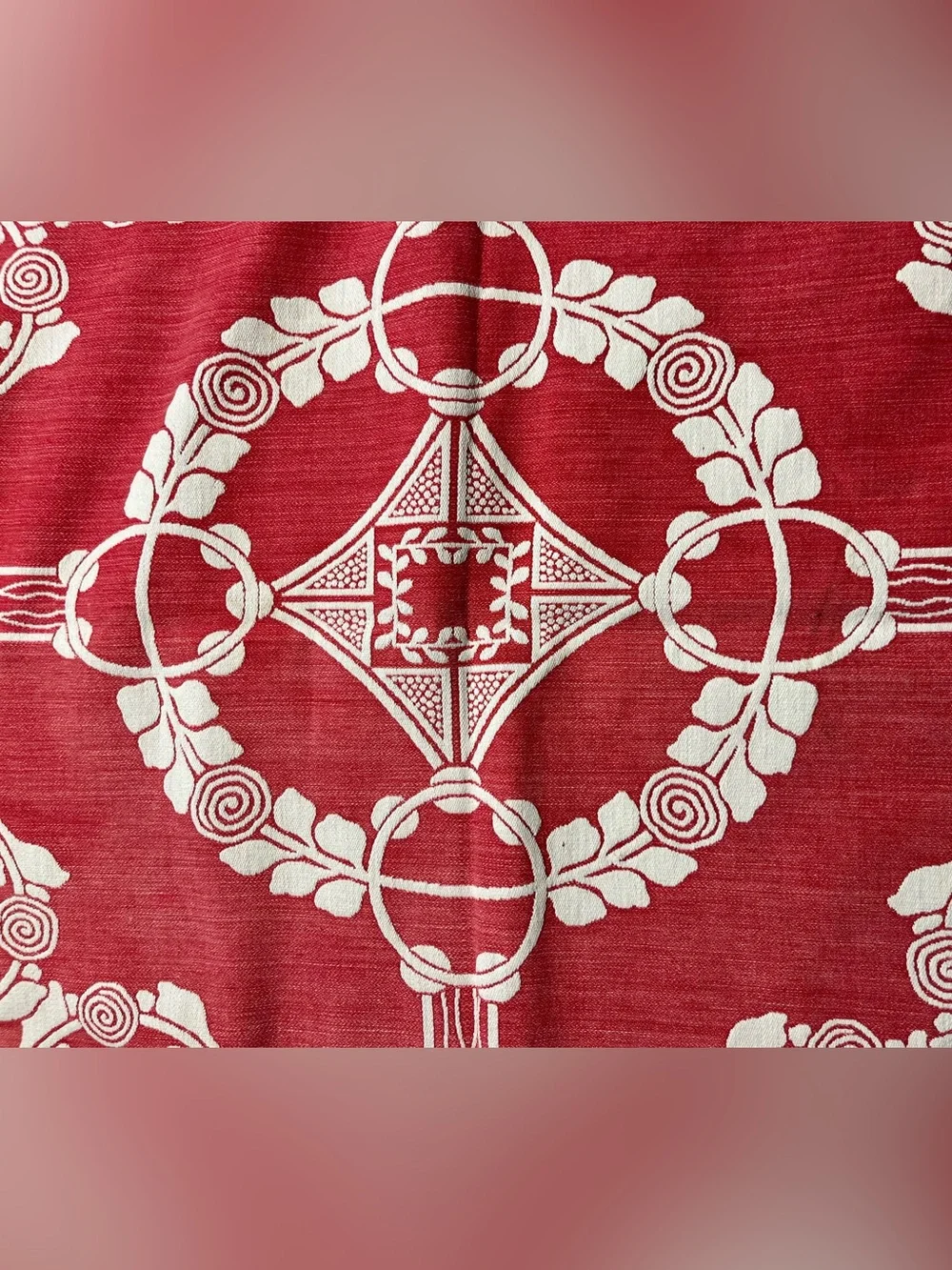 Vintage Reversible Red and White Jacquard Tablecloth